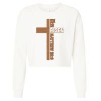Easter Cross He Is Risen Jesus Christian Cropped Pullover Crew