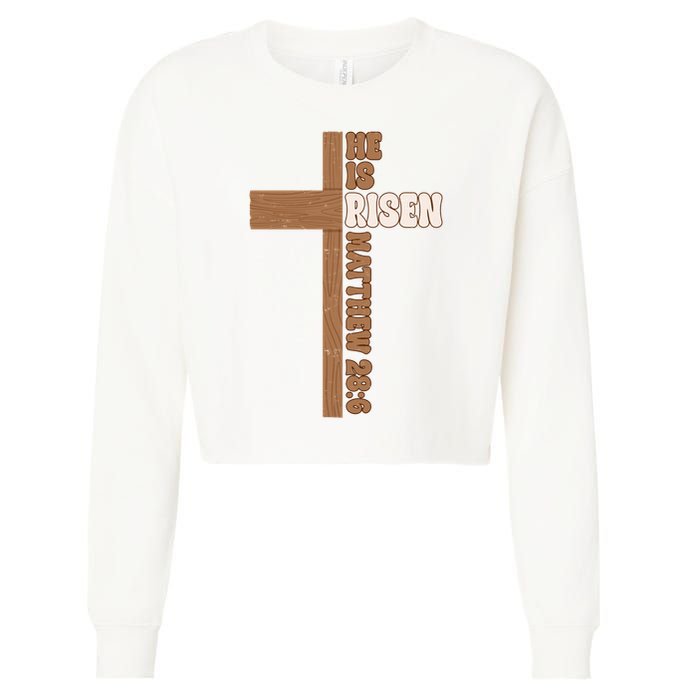 Easter Cross He Is Risen Jesus Christian Cropped Pullover Crew