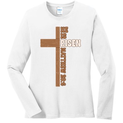 Easter Cross He Is Risen Jesus Christian Ladies Long Sleeve Shirt