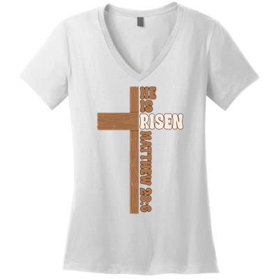 Easter Cross He Is Risen Jesus Christian Women's V-Neck T-Shirt