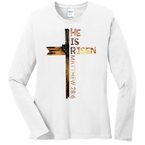 Easter Christian He Is Risen Sun Resurrection Ladies Long Sleeve Shirt