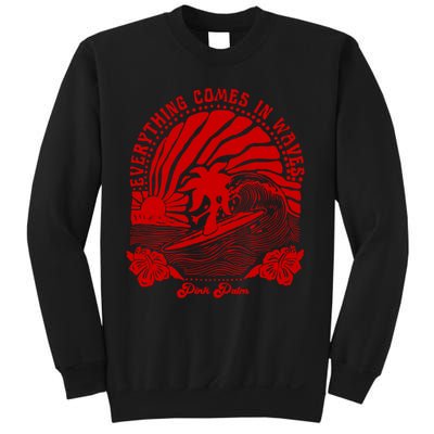 everything comes in waves pink palm Pullover Sweatshirt