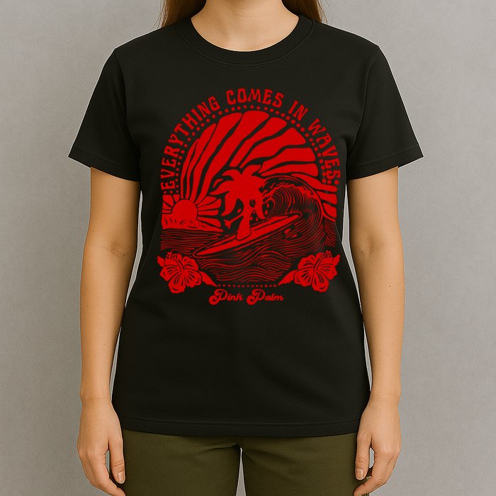 everything comes in waves pink palm Pullover T-Shirt