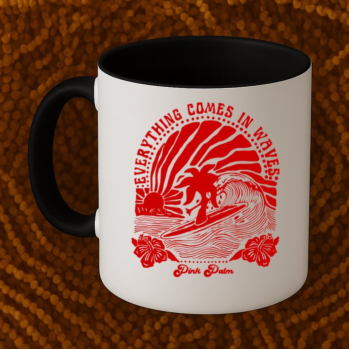 everything comes in waves pink palm Pullover Mug