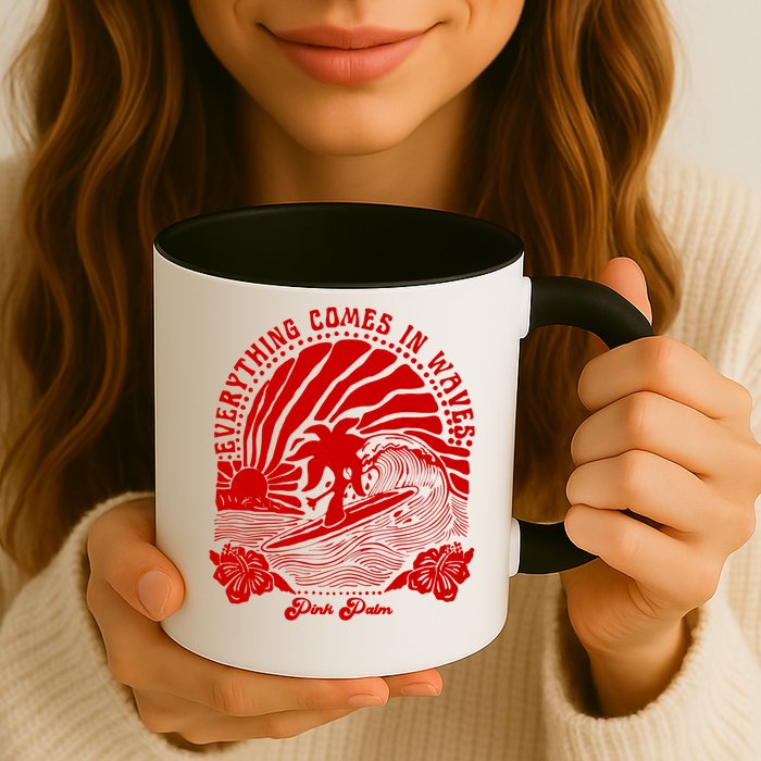 everything comes in waves pink palm Pullover Mug