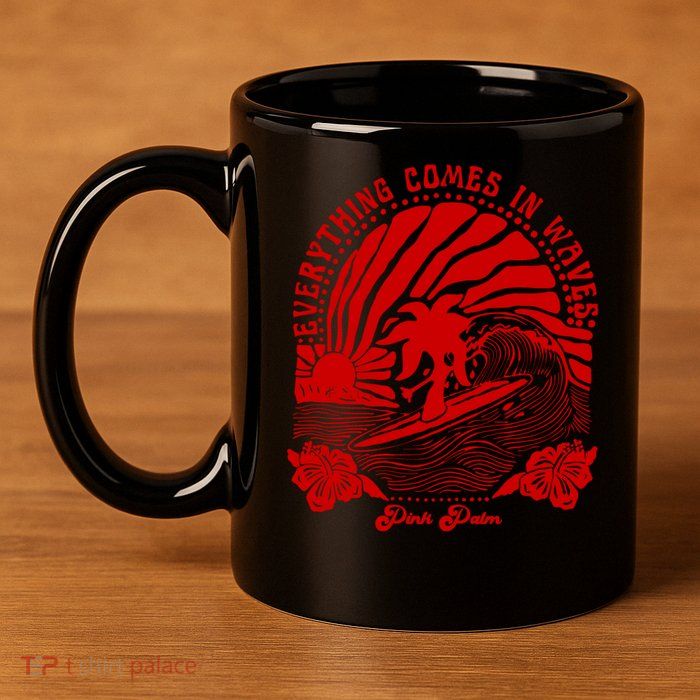 everything comes in waves pink palm Pullover 11oz C Handle Ceramic Mug