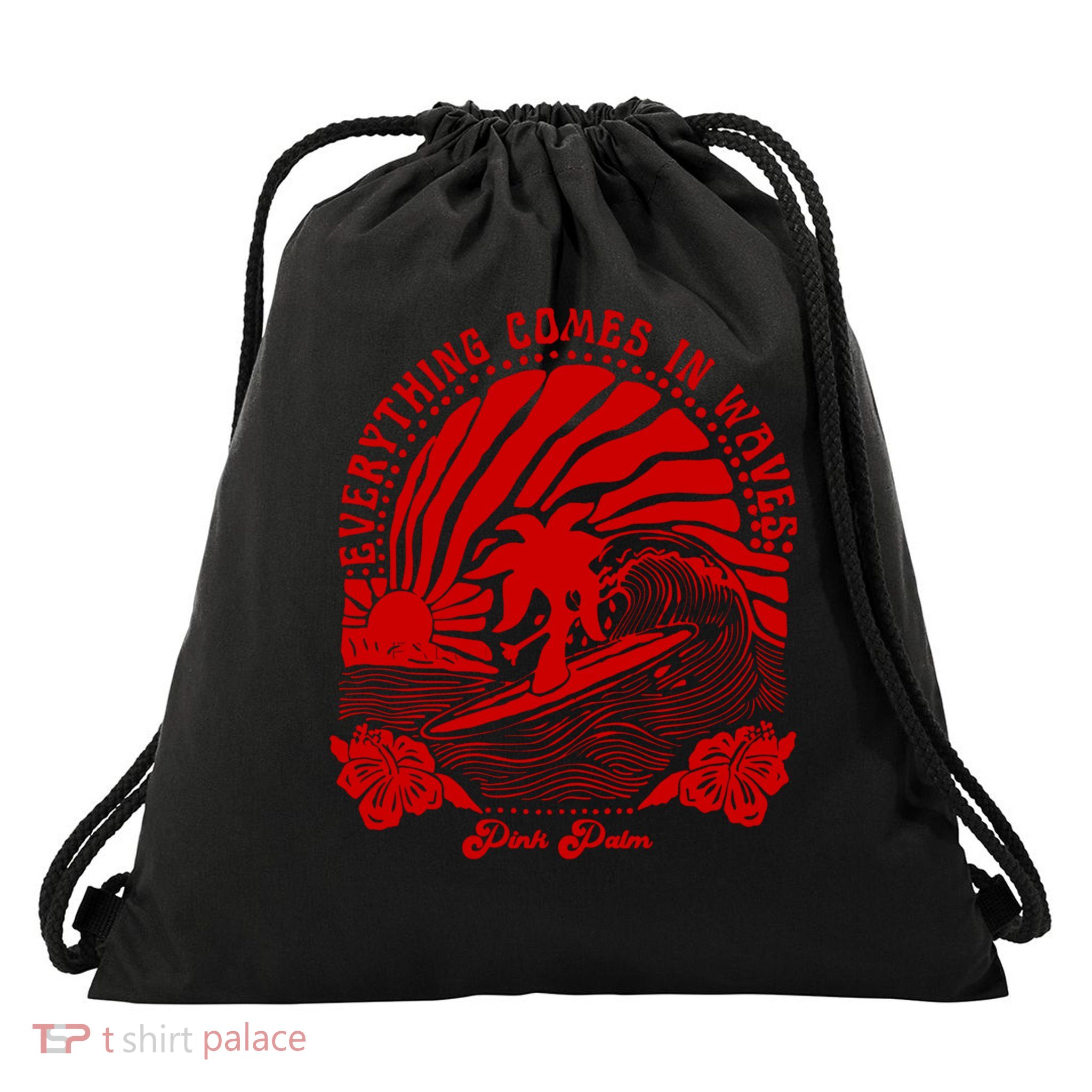 everything comes in waves pink palm Pullover Drawstring Bag