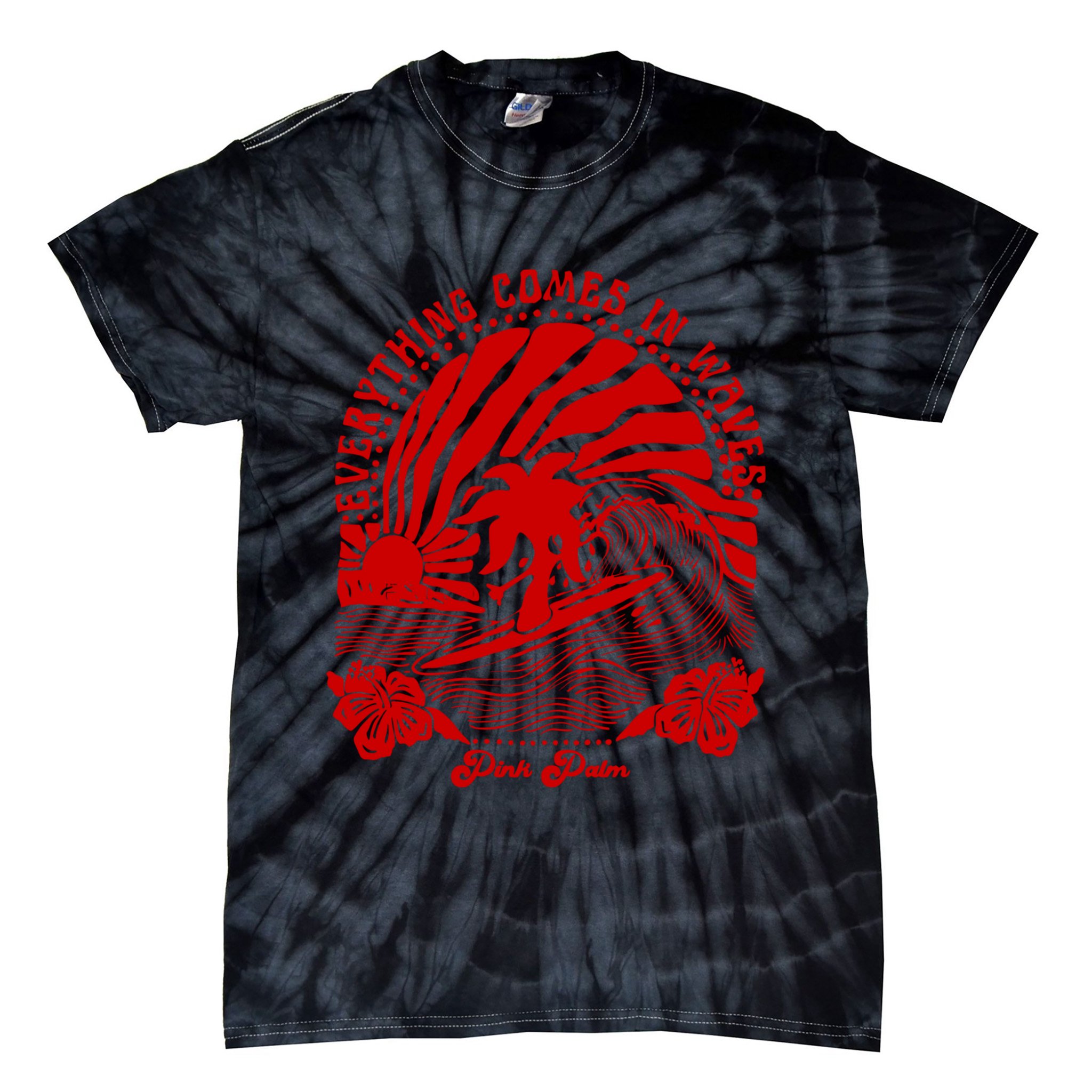 everything comes in waves pink palm Pullover Tie-Dye T-Shirt