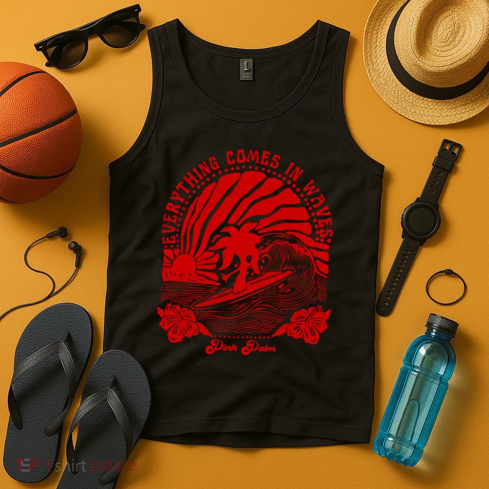 everything comes in waves pink palm Pullover Tank Top