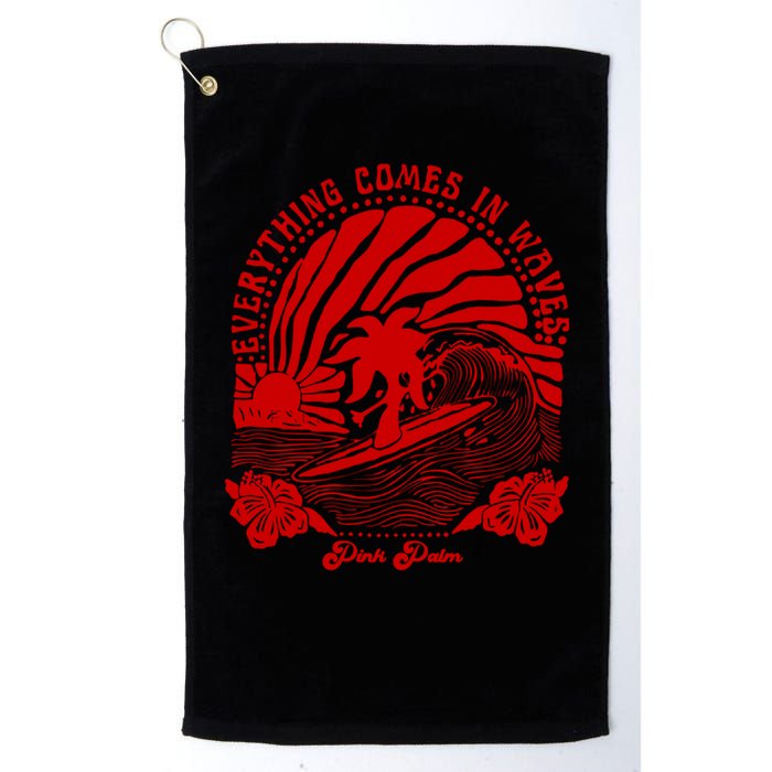 everything comes in waves pink palm Pullover Golf Towel