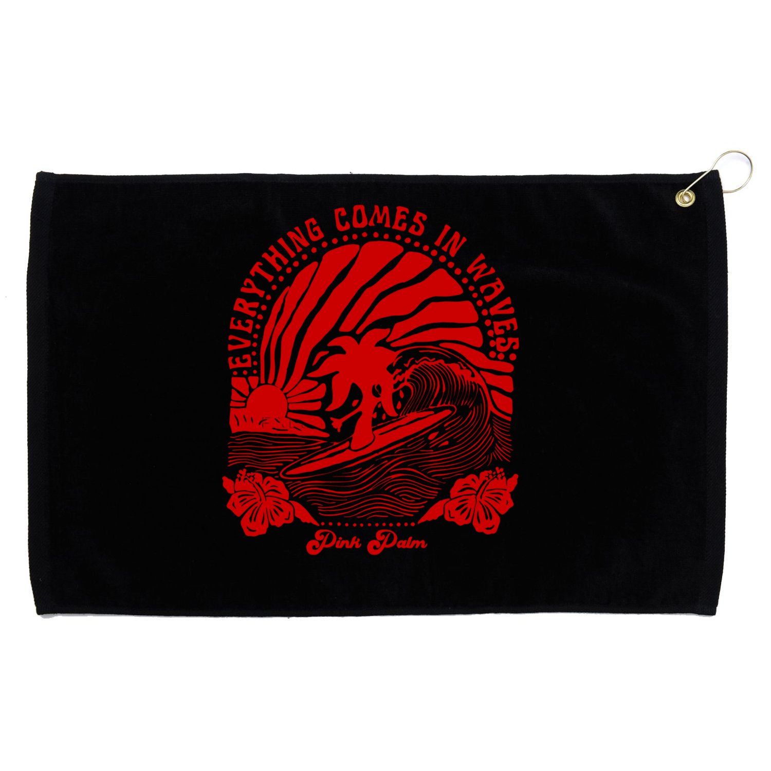 everything comes in waves pink palm Pullover Grommeted Golf Towel