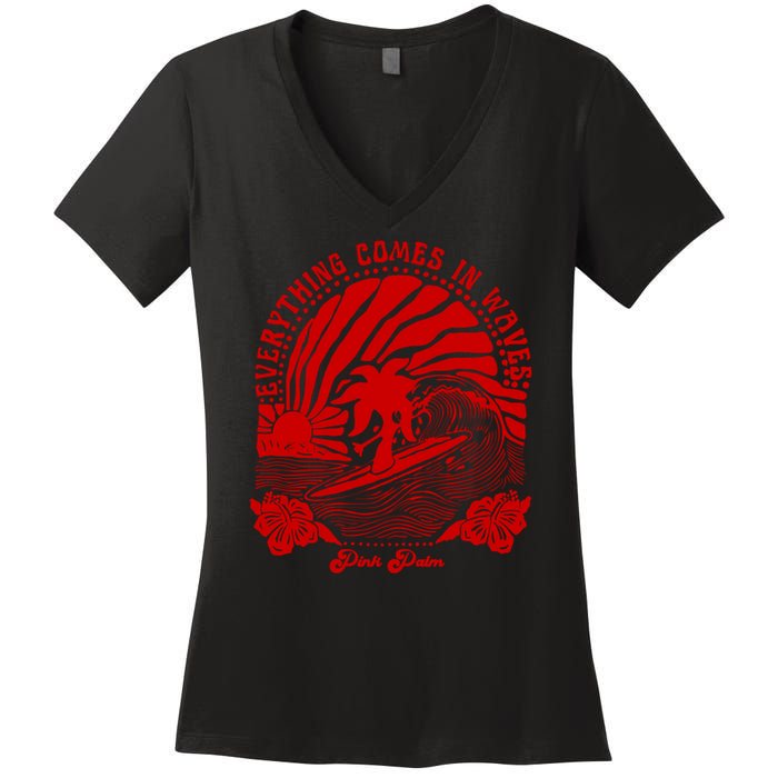 everything comes in waves pink palm Pullover Women's V-Neck T-Shirt