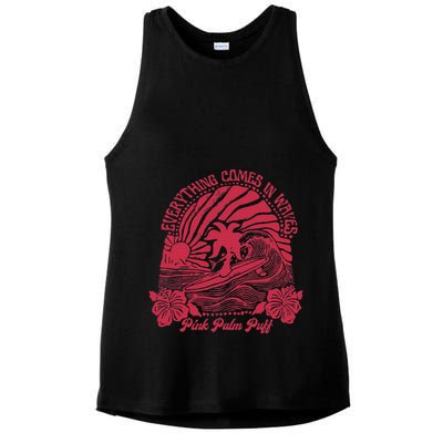 Everything Comes In Waves Palm Puff Summer Vibes Ladies PosiCharge Tri-Blend Wicking Tank