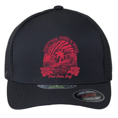 Everything Comes In Waves Palm Puff Summer Vibes Flexfit Unipanel Trucker Cap