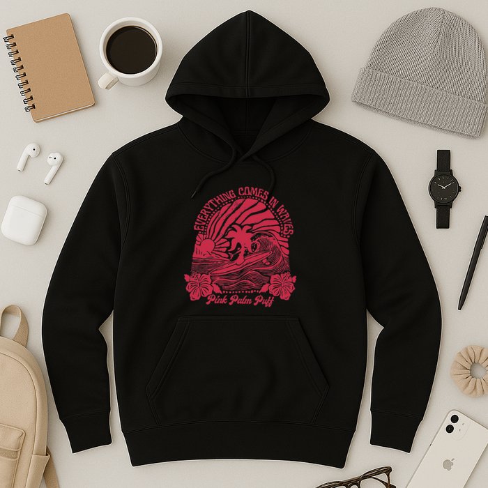 Everything Comes In Waves Palm Puff Summer Vibes Hoodie