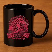 Everything Comes In Waves Palm Puff Summer Vibes 11oz C Handle Ceramic Mug
