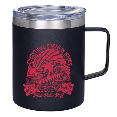 Everything Comes In Waves Palm Puff Summer Vibes 12oz Stainless Steel Coffee Mug