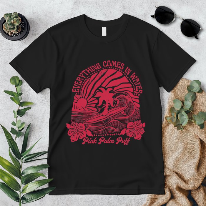 Everything Comes In Waves Palm Puff Summer Vibes Premium T-Shirt
