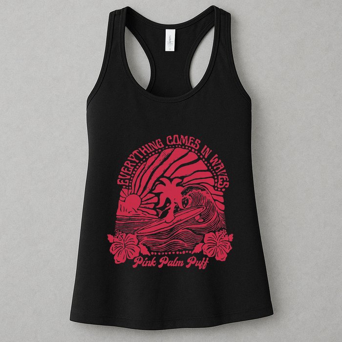 Everything Comes In Waves Palm Puff Summer Vibes Womens Tank Top