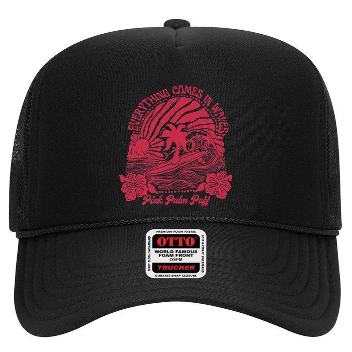 Everything Comes In Waves Palm Puff Summer Vibes Trucker Hat