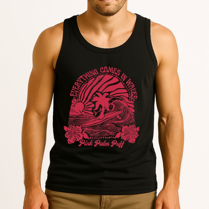 Everything Comes In Waves Palm Puff Summer Vibes Tank Top