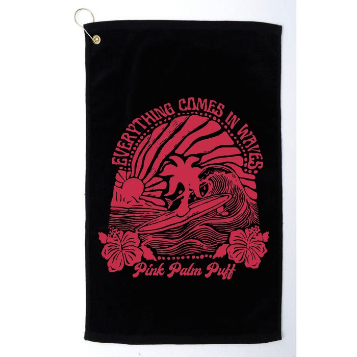 Everything Comes In Waves Palm Puff Summer Vibes Golf Towel