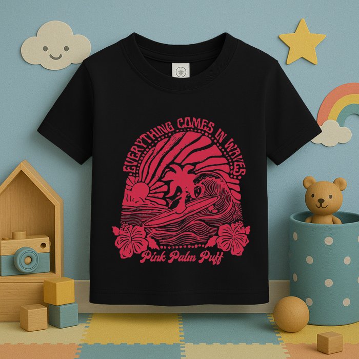 Everything Comes In Waves Palm Puff Summer Vibes Toddler T-Shirt