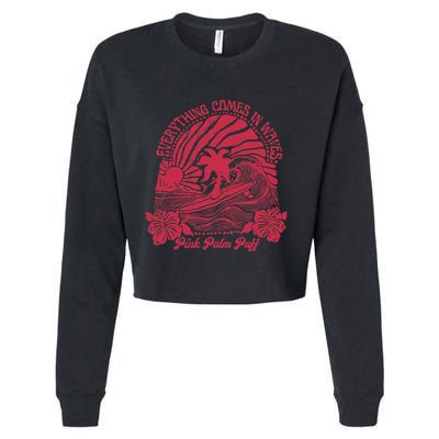 Everything Comes In Waves Palm Puff Summer Vibes Cropped Pullover Crew