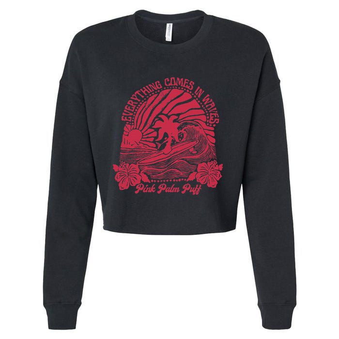 Everything Comes In Waves Palm Puff Summer Vibes Cropped Pullover Crew
