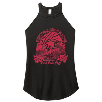 Everything Comes In Waves Palm Puff Summer Vibes Women's Perfect Tri Rocker Tank
