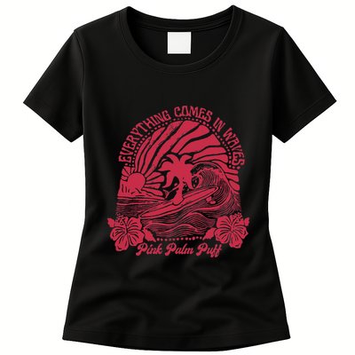 Everything Comes In Waves Palm Puff Summer Vibes Womens T-Shirt