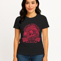 Everything Comes In Waves Palm Puff Summer Vibes Womens T-Shirt