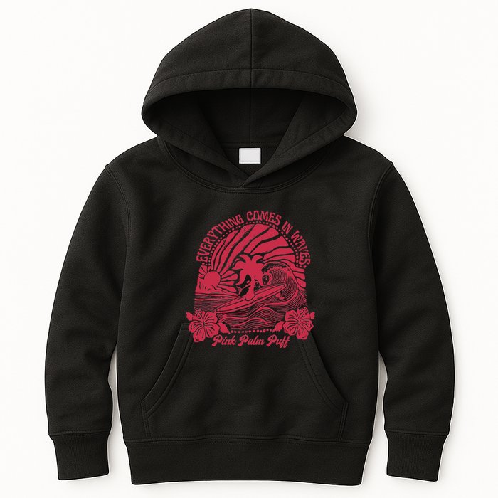 Everything Comes In Waves Palm Puff Summer Vibes Kids Hoodie