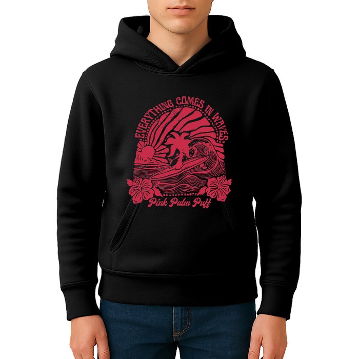 Everything Comes In Waves Palm Puff Summer Vibes Kids Hoodie