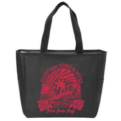 Everything Comes In Waves Palm Puff Summer Vibes Zip Tote Bag