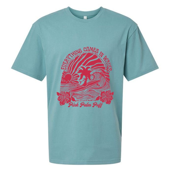 Everything Comes In Waves Palm Puff Summer Vibes Sueded Cloud Jersey T-Shirt