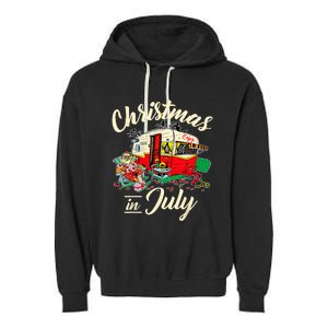 Enjoy Christmas In July Hippie RV Camping Gift Camping Lover Garment-Dyed Fleece Hoodie