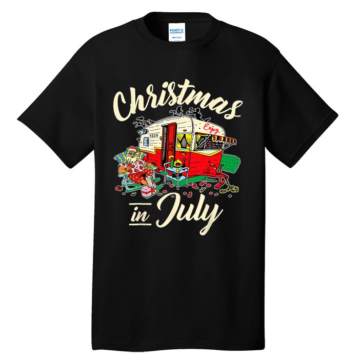 Enjoy Christmas In July Hippie RV Camping Gift Camping Lover Tall T-Shirt