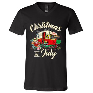 Enjoy Christmas In July Hippie RV Camping Gift Camping Lover V-Neck T-Shirt