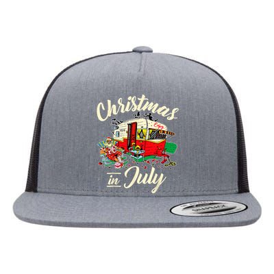 Enjoy Christmas In July Hippie RV Camping Gift Camping Lover Flat Bill Trucker Hat