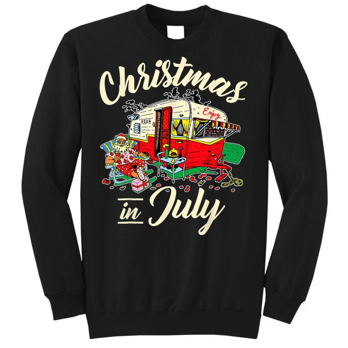 Enjoy Christmas In July Hippie RV Camping Gift Camping Lover Tall Sweatshirt