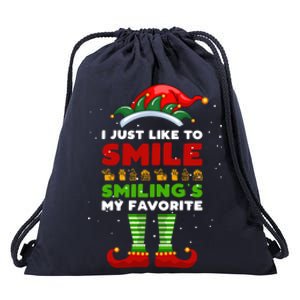 Elf Christmas I Just Like To Smile Smiling's My Favorite Gift Drawstring Bag