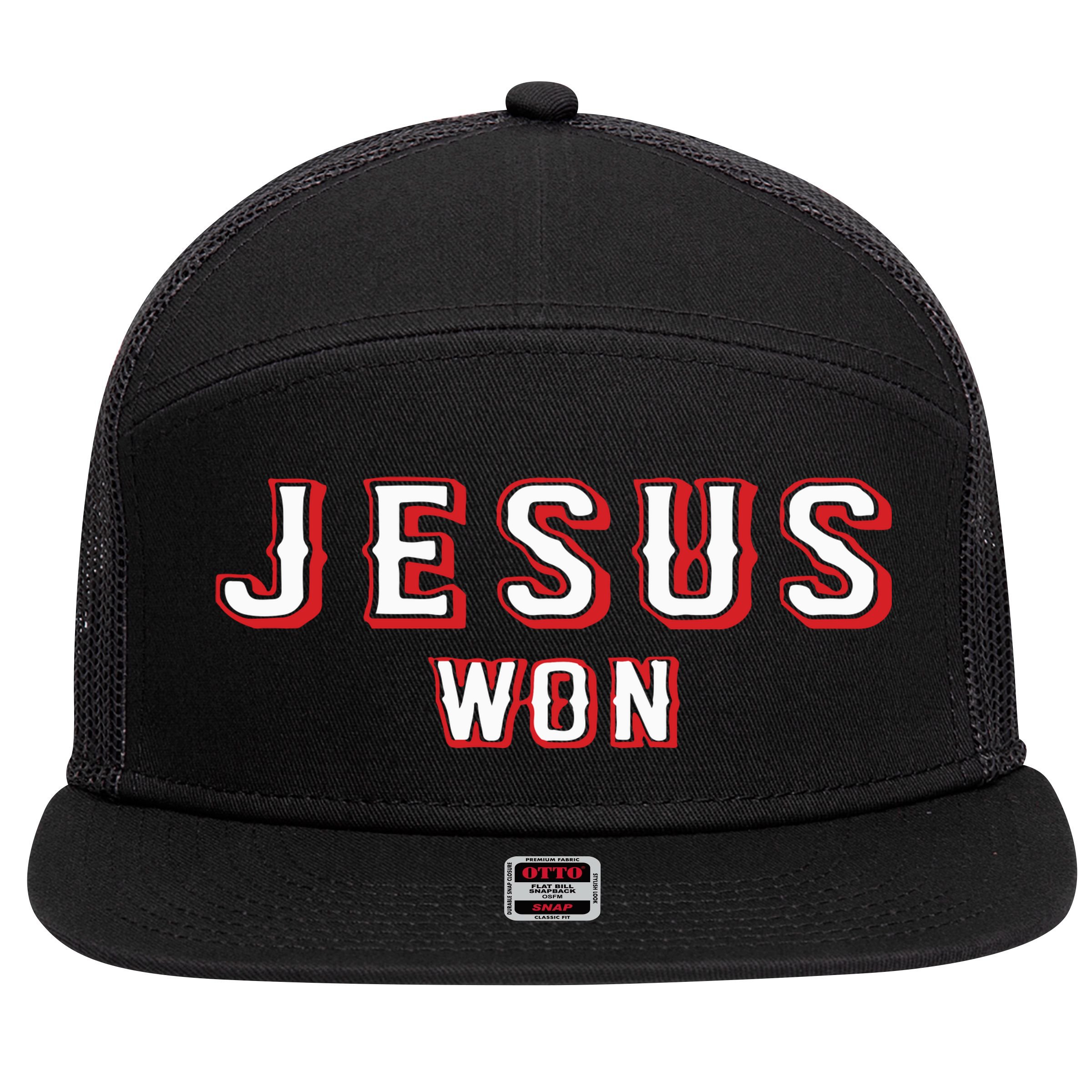 Evan Carter Jesus Won 7 Panel Mesh Trucker Snapback Hat