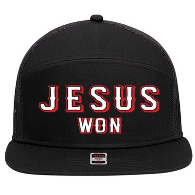 Evan Carter Jesus Won 7 Panel Mesh Trucker Snapback Hat