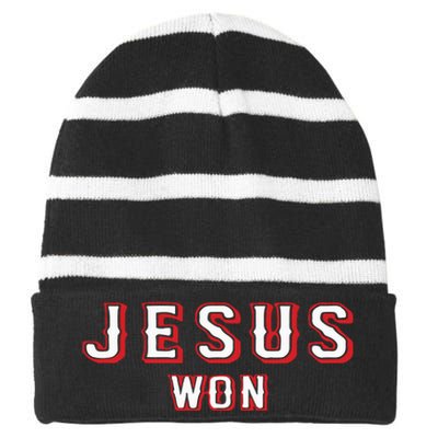 Evan Carter Jesus Won Striped Beanie with Solid Band