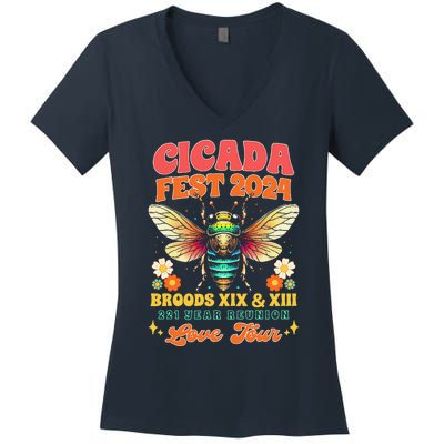 Entomology Cicada Lover Cicada Fest 2024 Broods Xix & Xiii Women's V-Neck T-Shirt