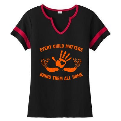 Every Child Matters Bring Them All Home Orange Handprint Ladies Halftime Notch Neck Tee