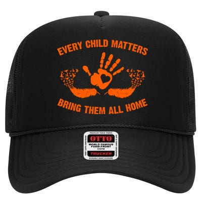 Every Child Matters Bring Them All Home Orange Handprint High Crown Mesh Back Trucker Hat