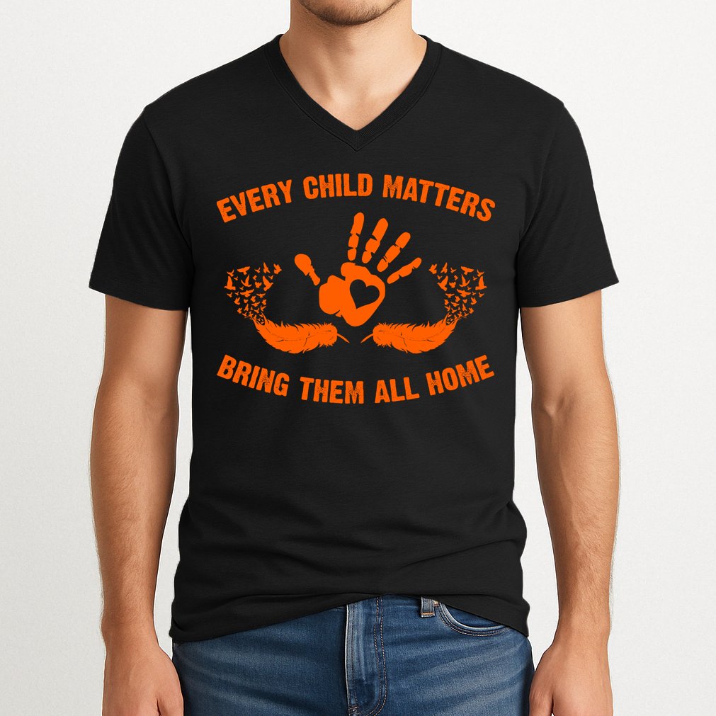 Every Child Matters Bring Them All Home Orange Handprint V-Neck T-Shirt