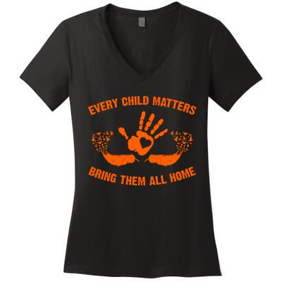 Every Child Matters Bring Them All Home Orange Handprint Women's V-Neck T-Shirt